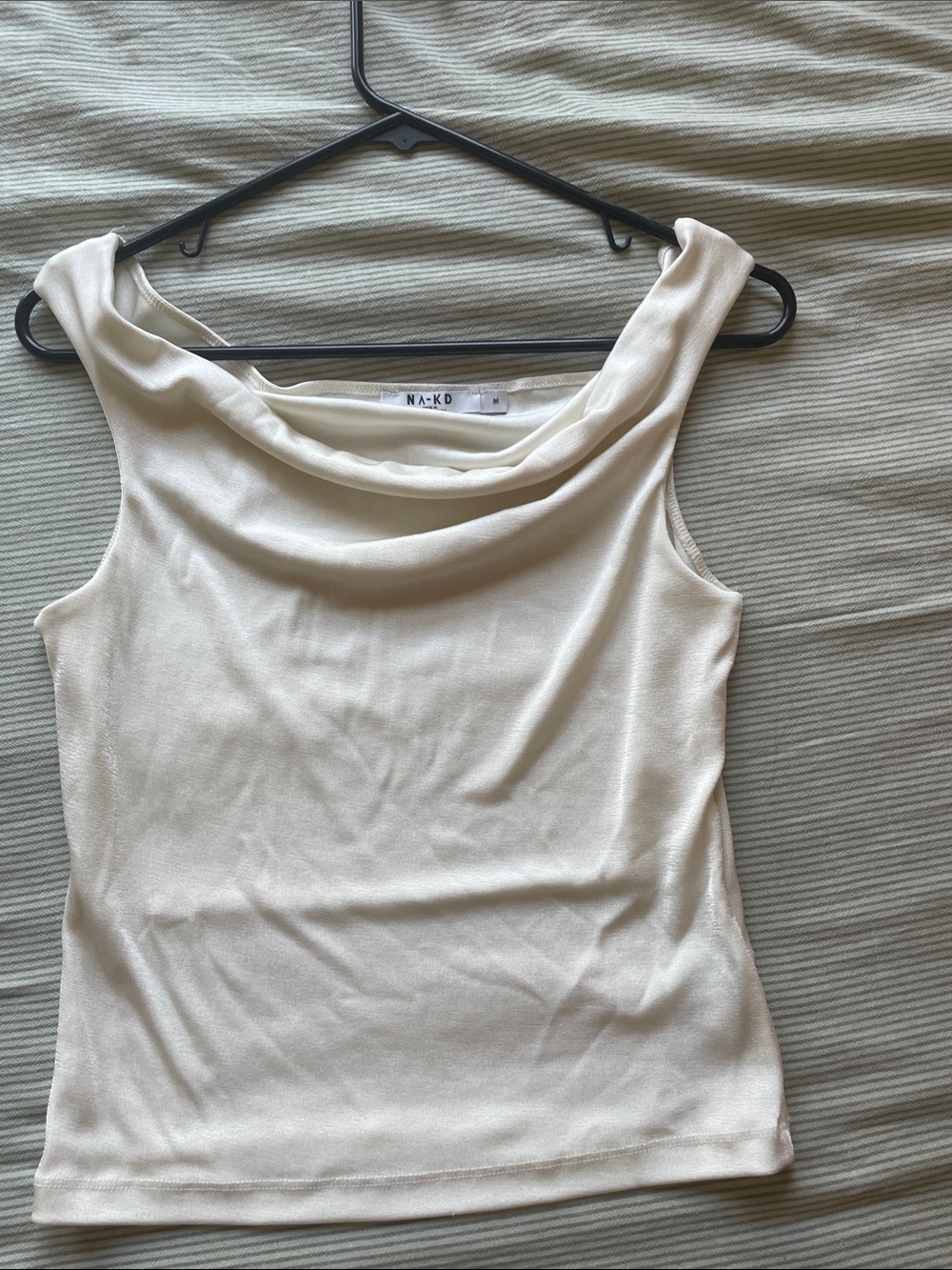 Cream Draped Cowl Neck Sleeveless Top